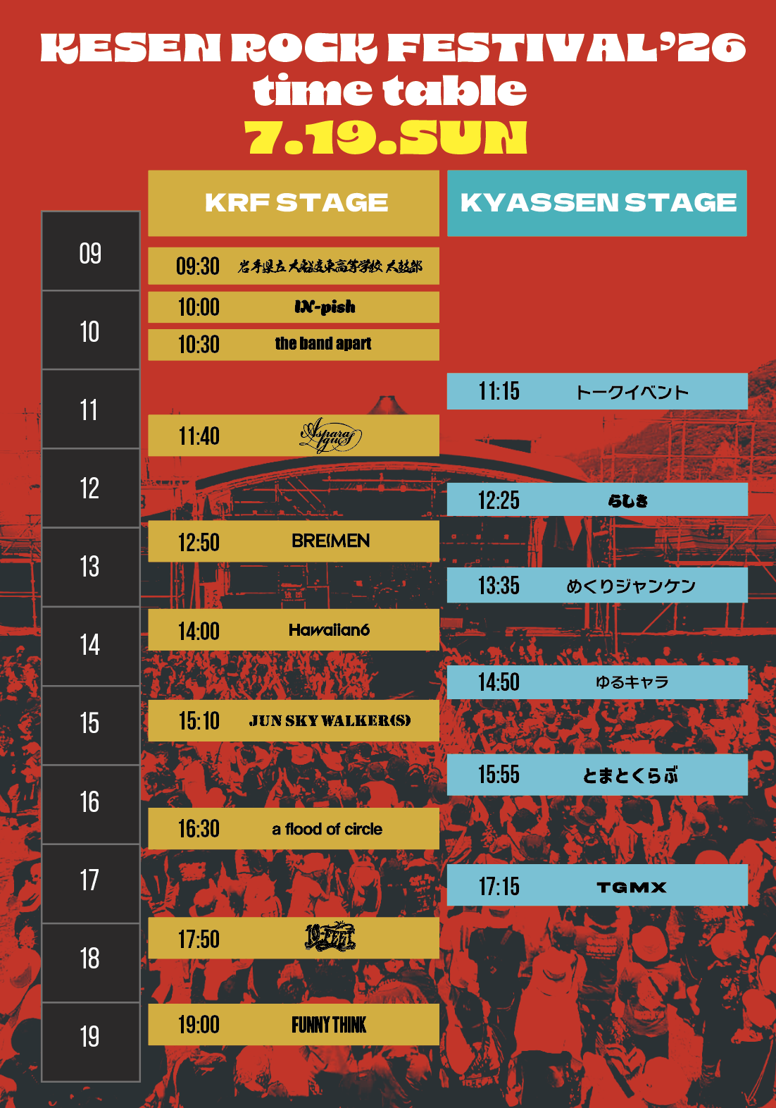 KESEN ROCK FESTIVAL'26 7月19日 公式タイムテーブル
